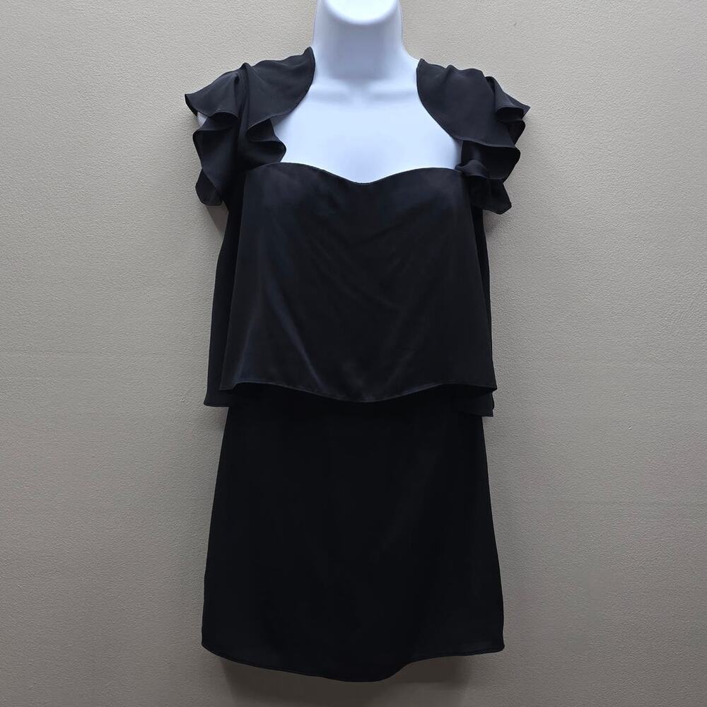 Amanda Uprichard Women's Ruffle Sleeve Blouse Sweetheart Neckline Black XS/P